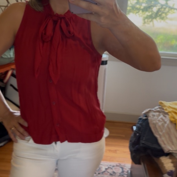 Cloth & Stone Vibrant Red Tie-Neck Blouse - Picture 1 of 3